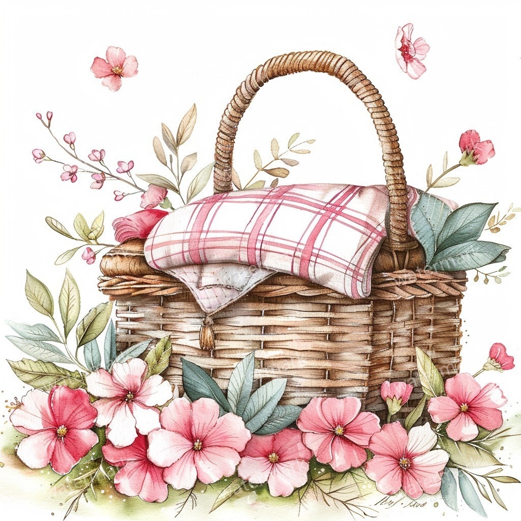 【商用利用可】春のピクニック水彩クリップアート14点セット|高解像度・透過PNG|印刷OK・コラージュ・ジャンクジャーナル素材|即ダウンロード