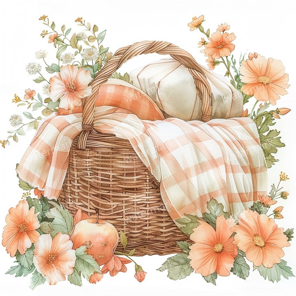 【商用利用可】春のピクニック水彩クリップアート14点セット|高解像度・透過PNG|印刷OK・コラージュ・ジャンクジャーナル素材|即ダウンロード