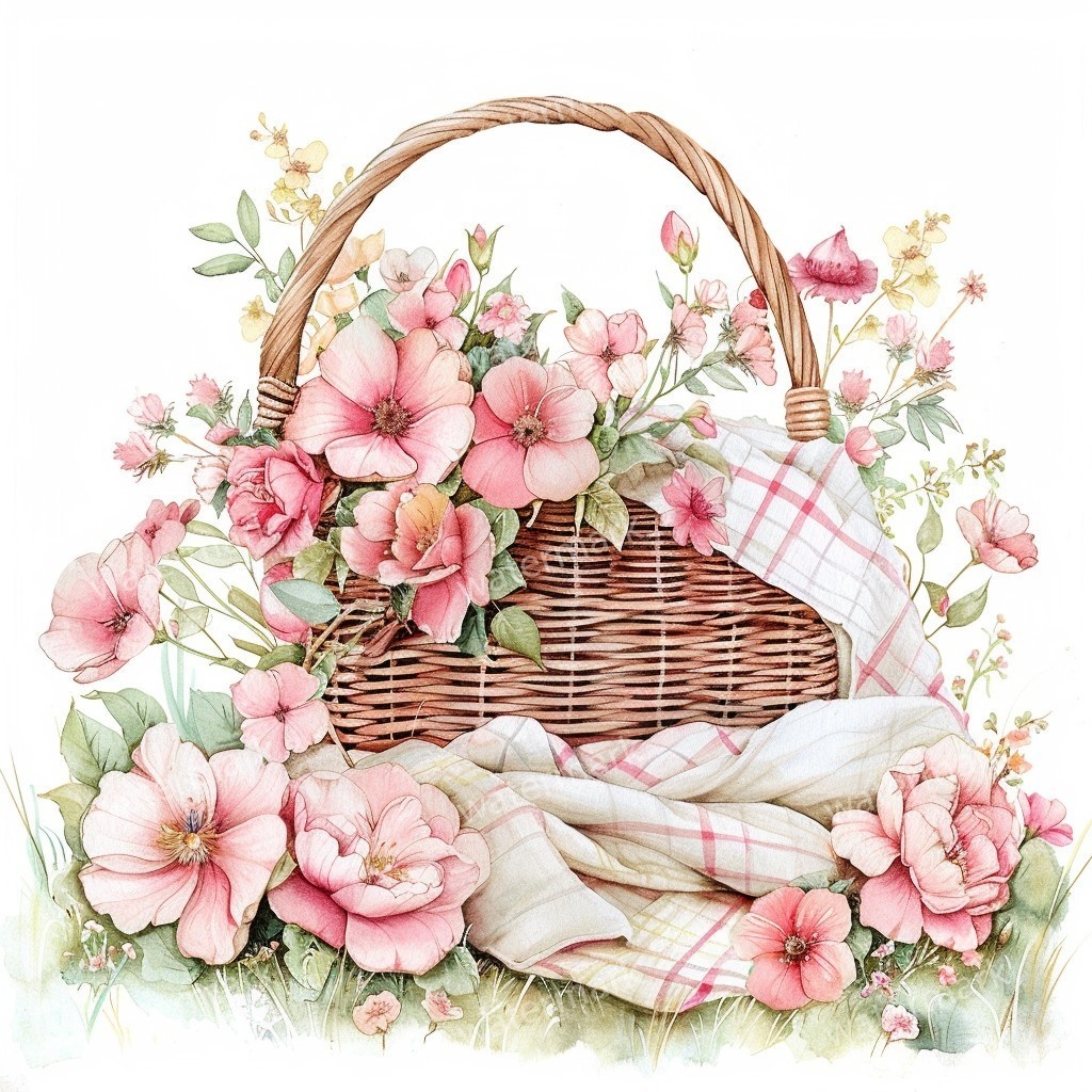 【商用利用可】春のピクニック水彩クリップアート14点セット｜高解像度・透過PNG｜印刷OK・コラージュ・ジャンクジャーナル素材｜即ダウンロード