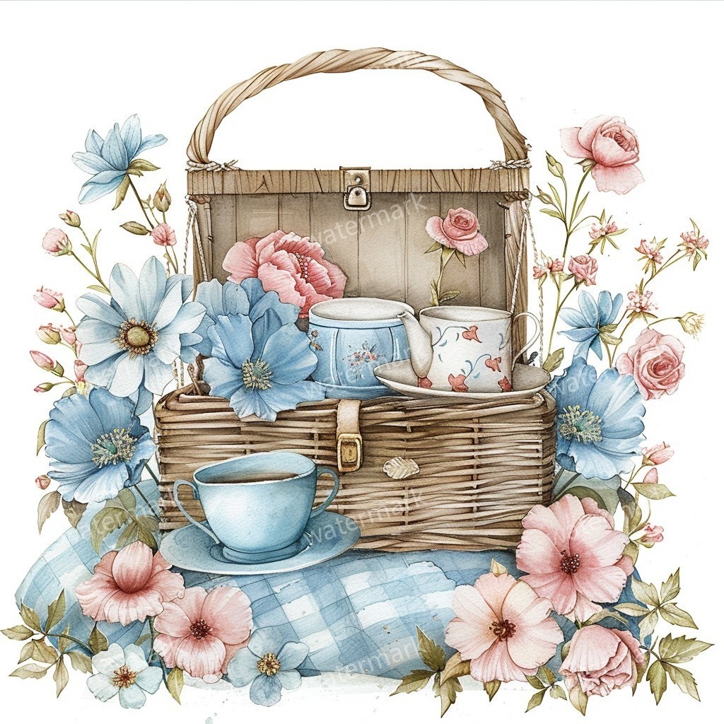 【商用利用可】春のピクニック水彩クリップアート14点セット|高解像度・透過PNG|印刷OK・コラージュ・ジャンクジャーナル素材|即ダウンロード