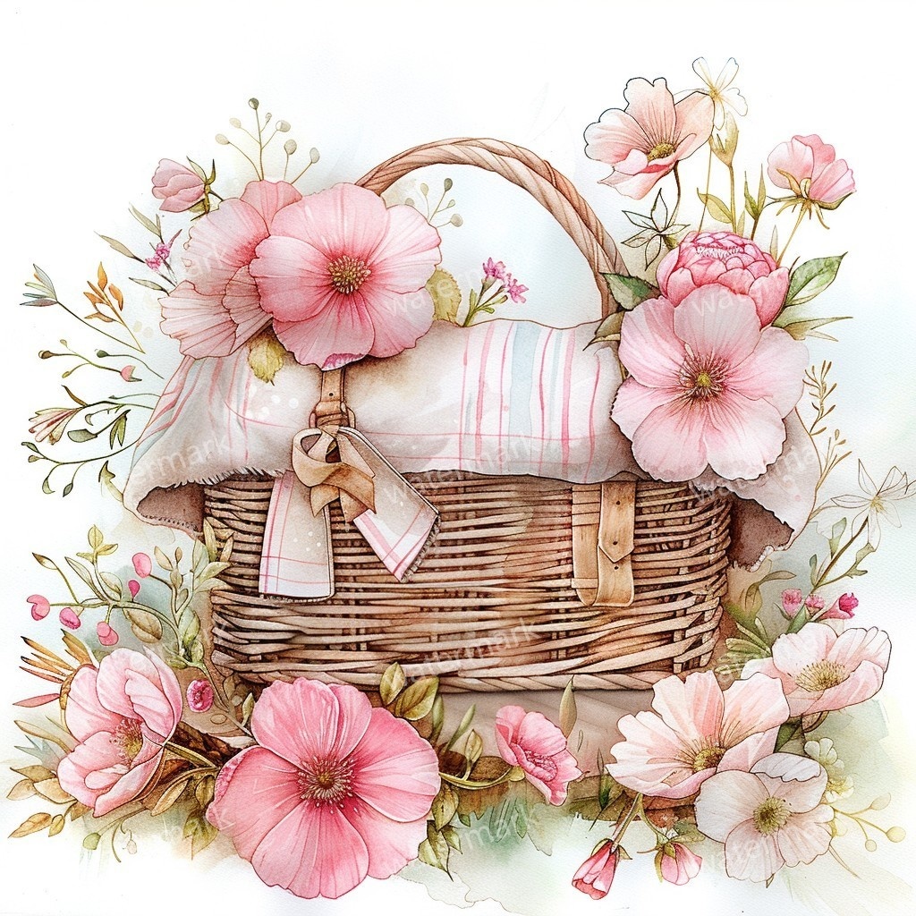 【商用利用可】春のピクニック水彩クリップアート14点セット|高解像度・透過PNG|印刷OK・コラージュ・ジャンクジャーナル素材|即ダウンロード