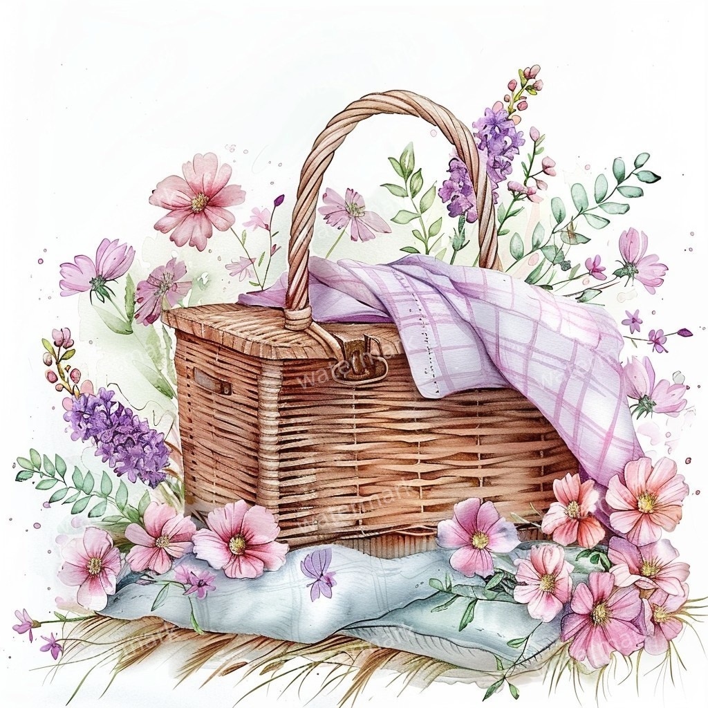 【商用利用可】春のピクニック水彩クリップアート14点セット|高解像度・透過PNG|印刷OK・コラージュ・ジャンクジャーナル素材|即ダウンロード