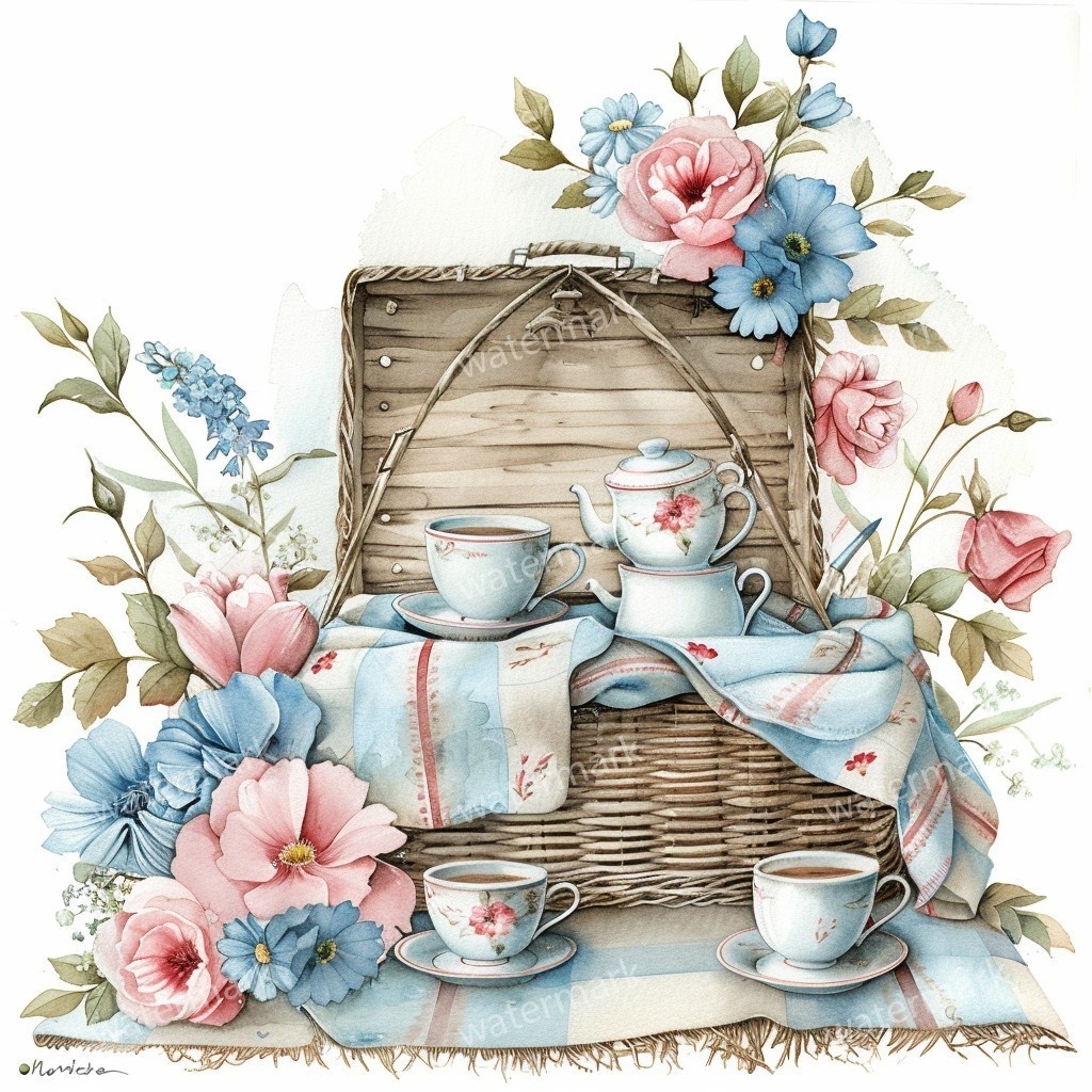 【商用利用可】春のピクニック水彩クリップアート14点セット|高解像度・透過PNG|印刷OK・コラージュ・ジャンクジャーナル素材|即ダウンロード