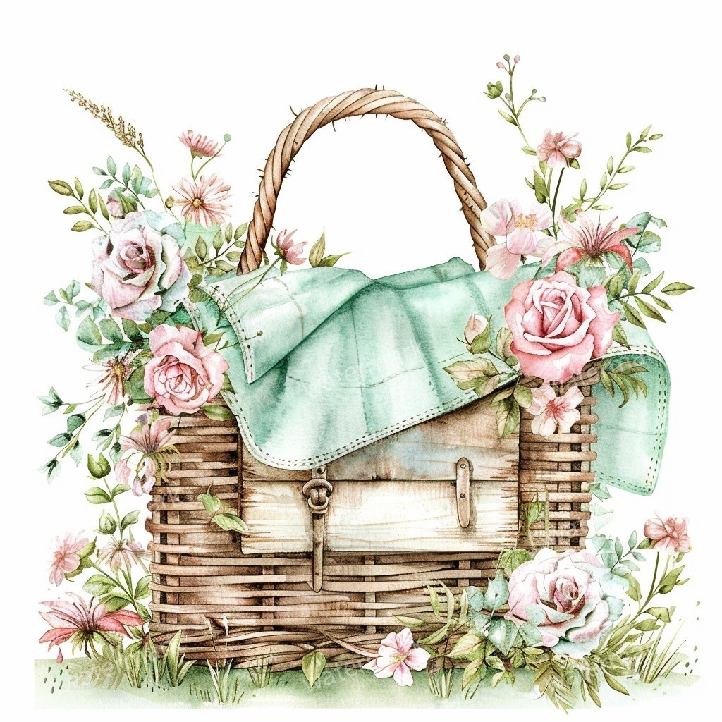 【商用利用可】春のピクニック水彩クリップアート14点セット|高解像度・透過PNG|印刷OK・コラージュ・ジャンクジャーナル素材|即ダウンロード