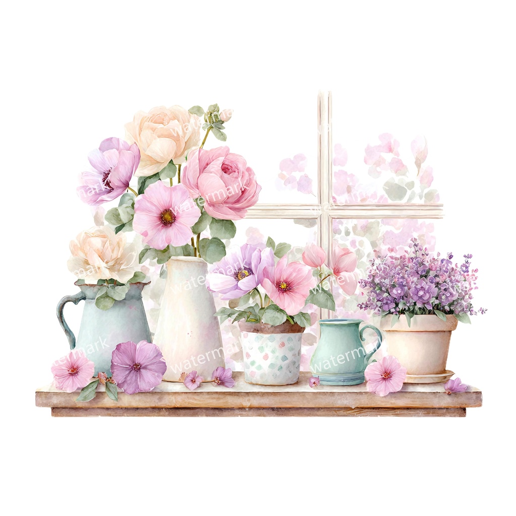 【商用利用可】フローラルウィンドウ(水彩窓)クリップアート20点セット|高解像度・透過PNG|印刷OK・コラージュ・ジャンクジャーナル素材|即ダウンロード