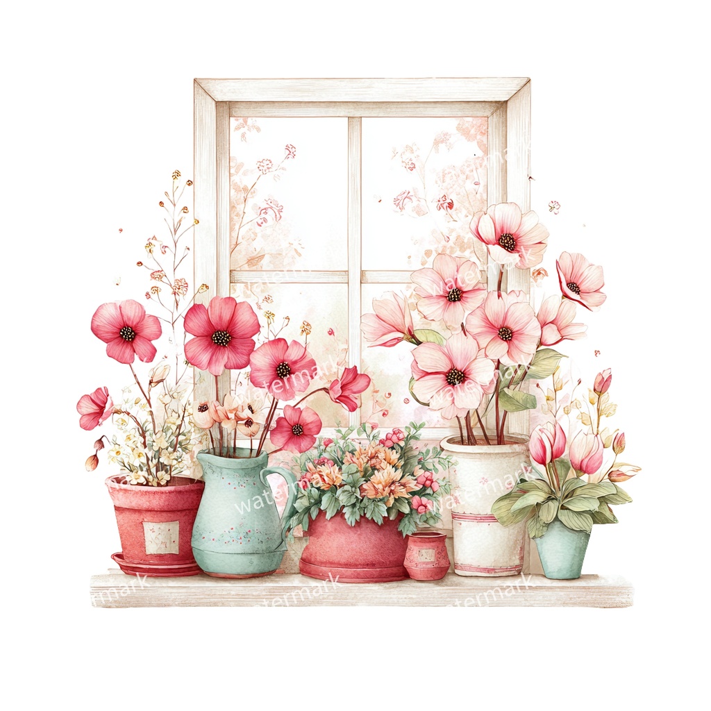 【商用利用可】フローラルウィンドウ(水彩窓)クリップアート20点セット|高解像度・透過PNG|印刷OK・コラージュ・ジャンクジャーナル素材|即ダウンロード