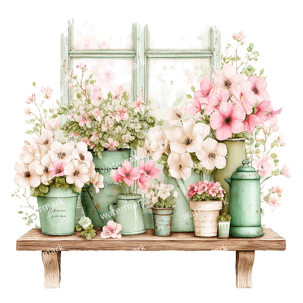 【商用利用可】フローラルウィンドウ(水彩窓)クリップアート20点セット|高解像度・透過PNG|印刷OK・コラージュ・ジャンクジャーナル素材|即ダウンロード