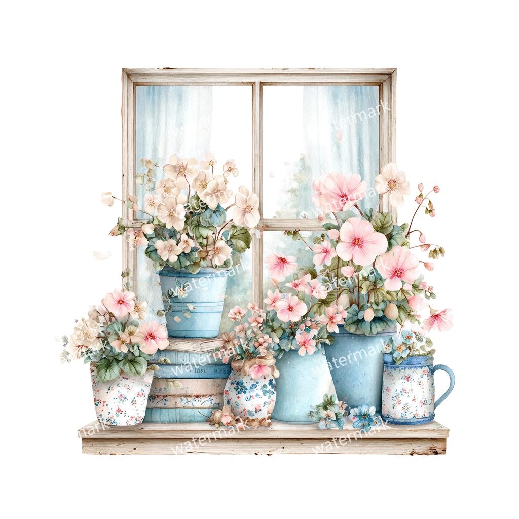 【商用利用可】フローラルウィンドウ(水彩窓)クリップアート20点セット|高解像度・透過PNG|印刷OK・コラージュ・ジャンクジャーナル素材|即ダウンロード