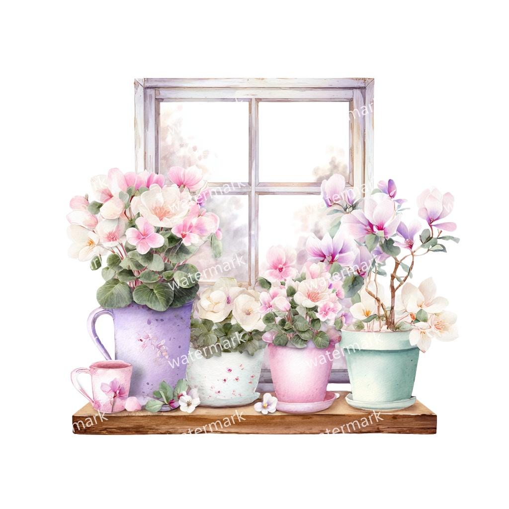 【商用利用可】フローラルウィンドウ(水彩窓)クリップアート20点セット|高解像度・透過PNG|印刷OK・コラージュ・ジャンクジャーナル素材|即ダウンロード