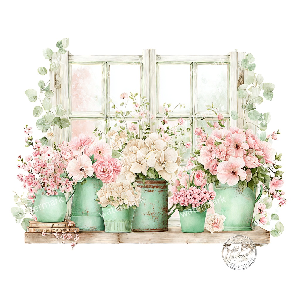 【商用利用可】フローラルウィンドウ(水彩窓)クリップアート20点セット|高解像度・透過PNG|印刷OK・コラージュ・ジャンクジャーナル素材|即ダウンロード