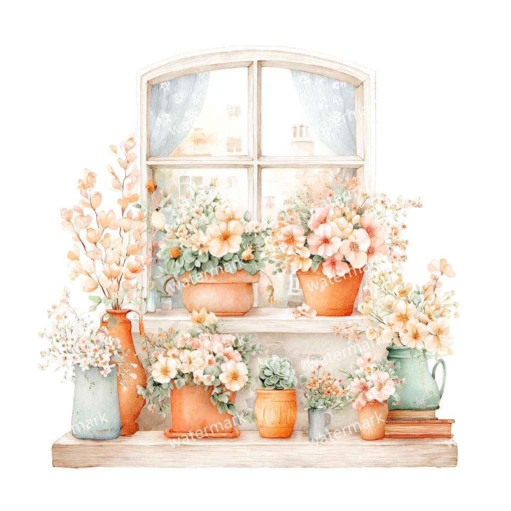 【商用利用可】フローラルウィンドウ(水彩窓)クリップアート20点セット|高解像度・透過PNG|印刷OK・コラージュ・ジャンクジャーナル素材|即ダウンロード