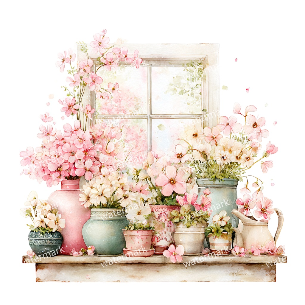 【商用利用可】フローラルウィンドウ(水彩窓)クリップアート20点セット|高解像度・透過PNG|印刷OK・コラージュ・ジャンクジャーナル素材|即ダウンロード