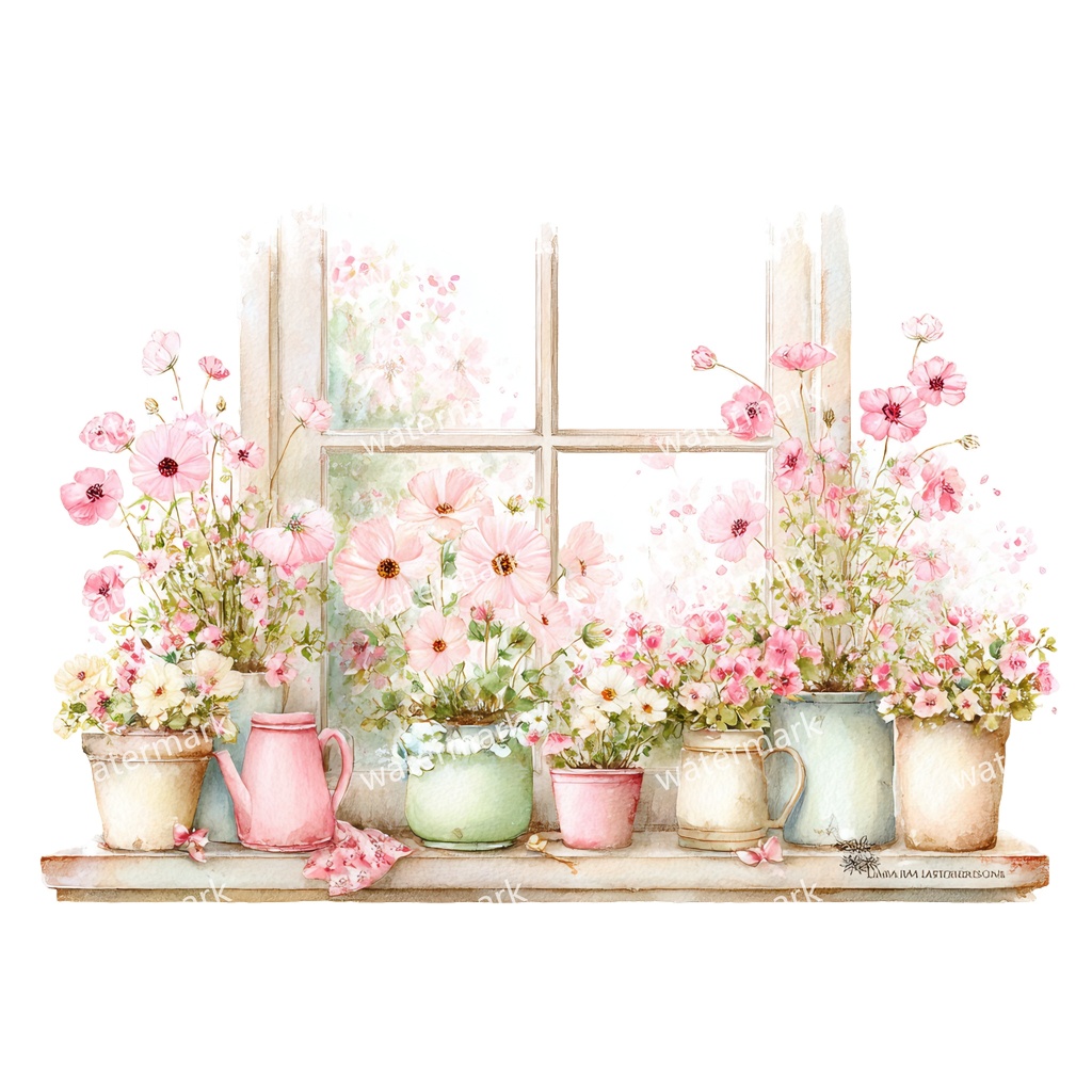 【商用利用可】フローラルウィンドウ(水彩窓)クリップアート20点セット|高解像度・透過PNG|印刷OK・コラージュ・ジャンクジャーナル素材|即ダウンロード
