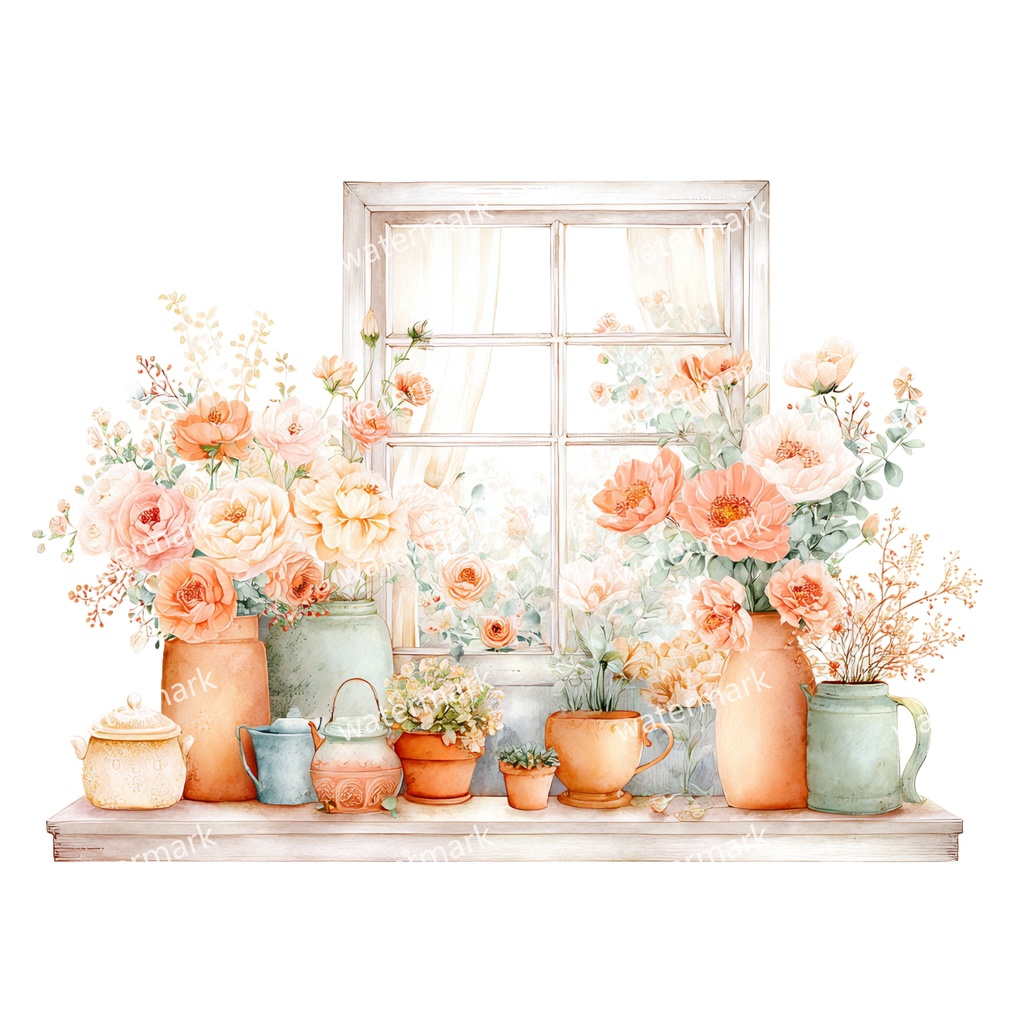 【商用利用可】フローラルウィンドウ(水彩窓)クリップアート20点セット|高解像度・透過PNG|印刷OK・コラージュ・ジャンクジャーナル素材|即ダウンロード