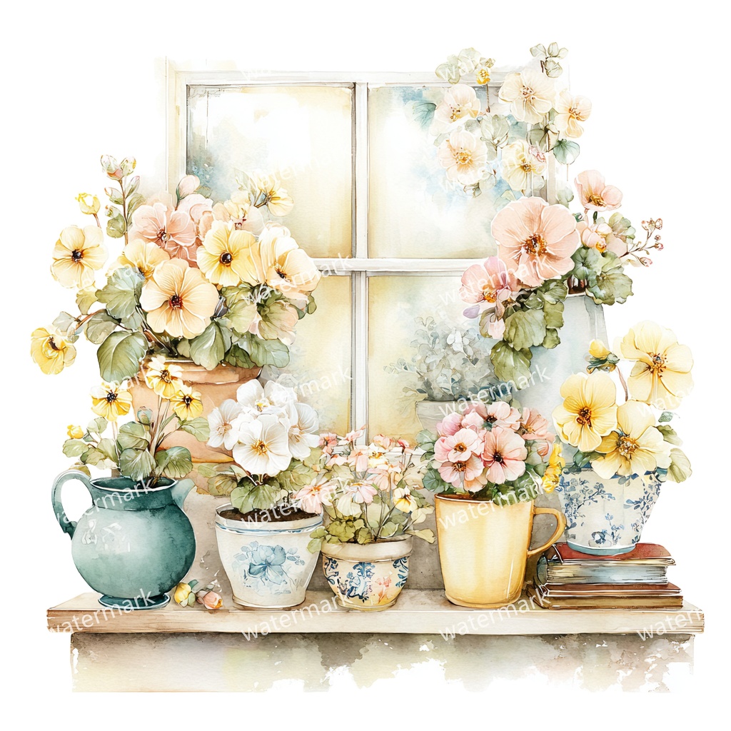 【商用利用可】フローラルウィンドウ(水彩窓)クリップアート20点セット|高解像度・透過PNG|印刷OK・コラージュ・ジャンクジャーナル素材|即ダウンロード