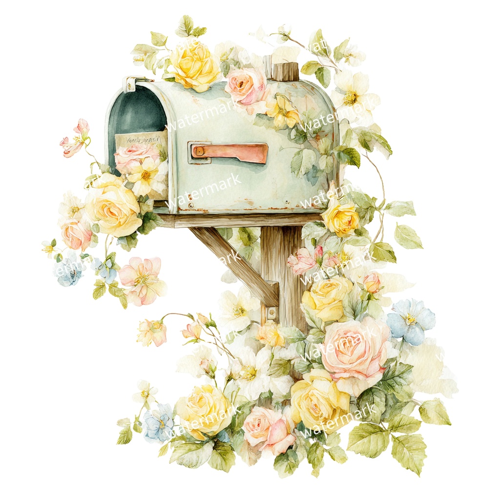 【商用利用可】ポスト(郵便受け)水彩クリップアート19点セット|高解像度・透過PNG|印刷OK・コラージュ・ジャンクジャーナル素材|即ダウンロード
