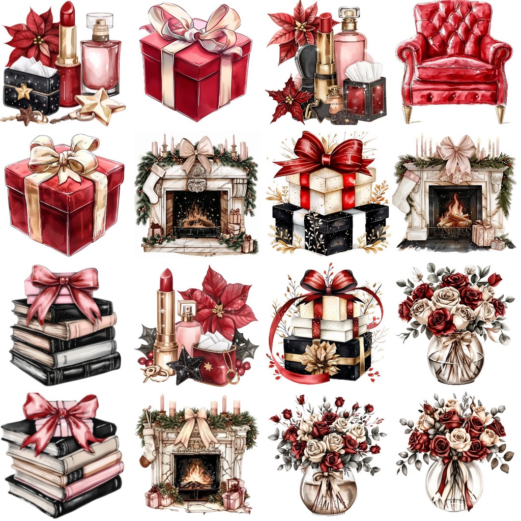 【商用利用可】レッドファッション水彩クリップアート65点セット|高解像度・透過PNG|印刷OK・コラージュ・ジャンクジャーナル素材|即ダウンロード