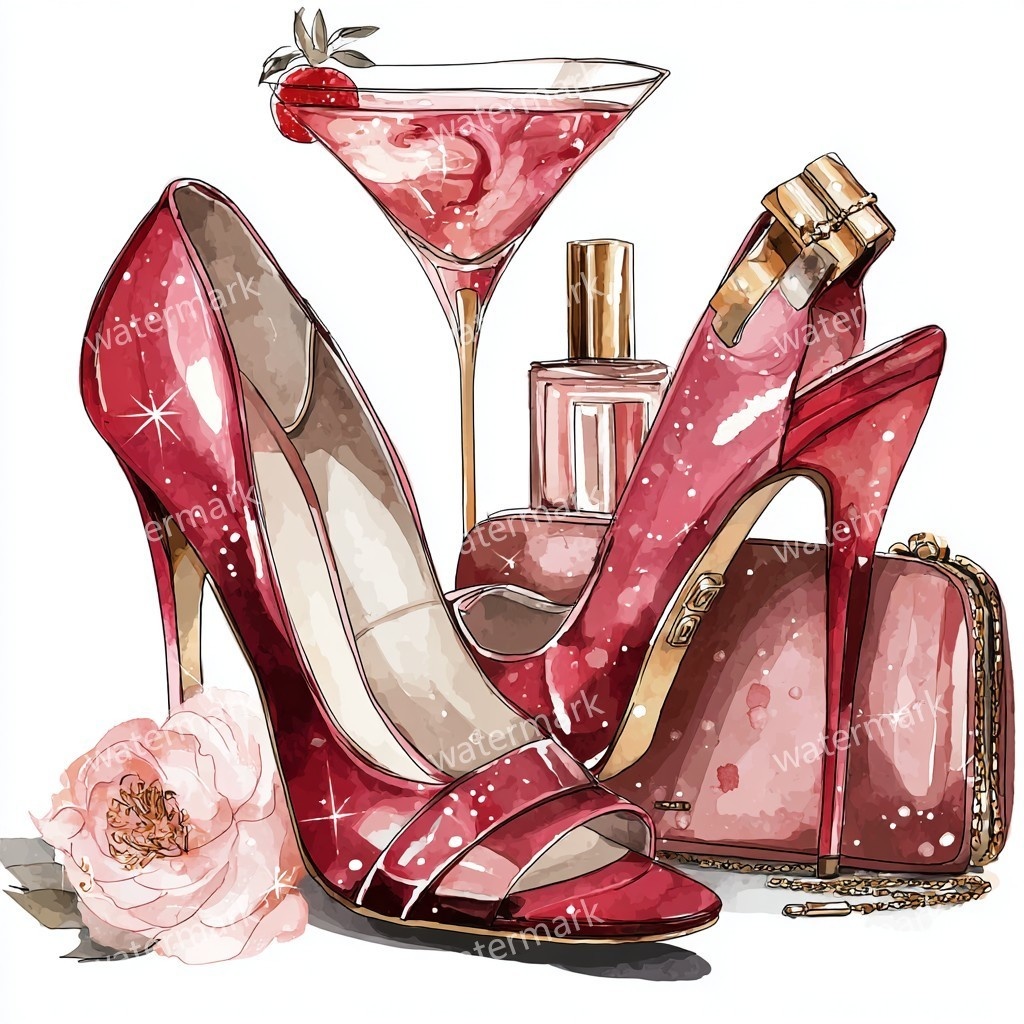 【商用利用可】レッドファッション水彩クリップアート65点セット|高解像度・透過PNG|印刷OK・コラージュ・ジャンクジャーナル素材|即ダウンロード