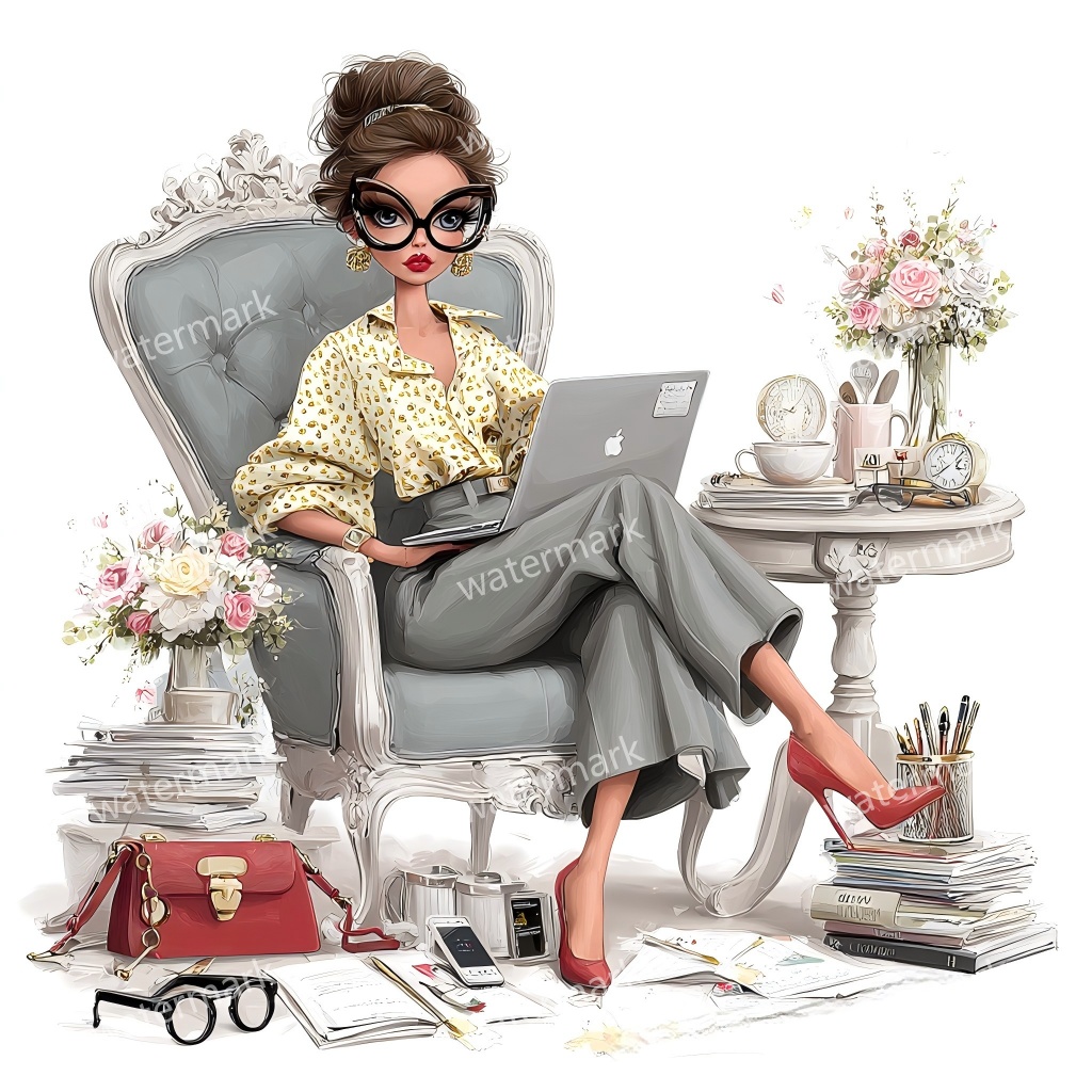 【商用利用可】働く女性(水彩ワーキングガール)クリップアート19点セット|高解像度JPG|印刷OK・コラージュ・ジャンクジャーナル素材|即ダウンロード