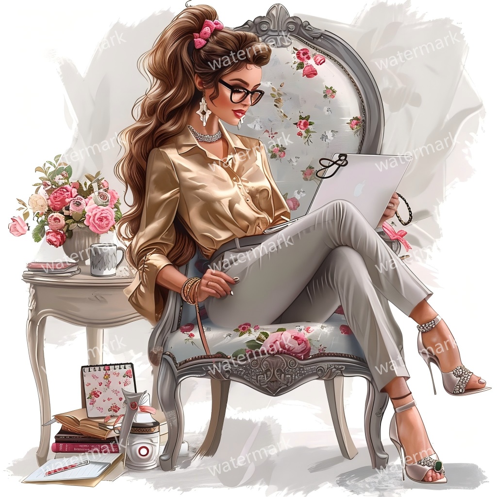 【商用利用可】働く女性(水彩ワーキングガール)クリップアート19点セット|高解像度JPG|印刷OK・コラージュ・ジャンクジャーナル素材|即ダウンロード