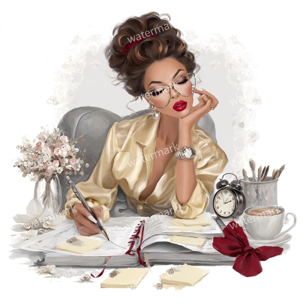 【商用利用可】働く女性(水彩ワーキングガール)クリップアート19点セット|高解像度JPG|印刷OK・コラージュ・ジャンクジャーナル素材|即ダウンロード