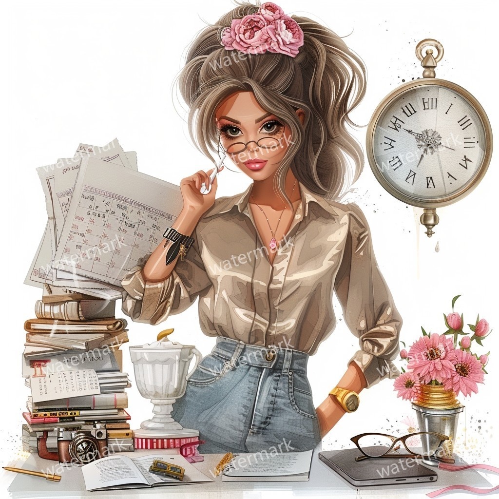 【商用利用可】働く女性(水彩ワーキングガール)クリップアート19点セット|高解像度JPG|印刷OK・コラージュ・ジャンクジャーナル素材|即ダウンロード