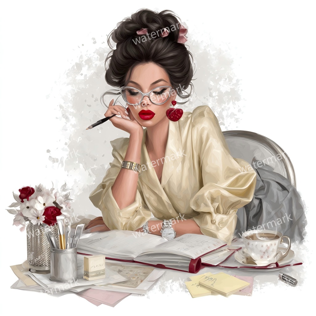 【商用利用可】働く女性(水彩ワーキングガール)クリップアート19点セット|高解像度JPG|印刷OK・コラージュ・ジャンクジャーナル素材|即ダウンロード