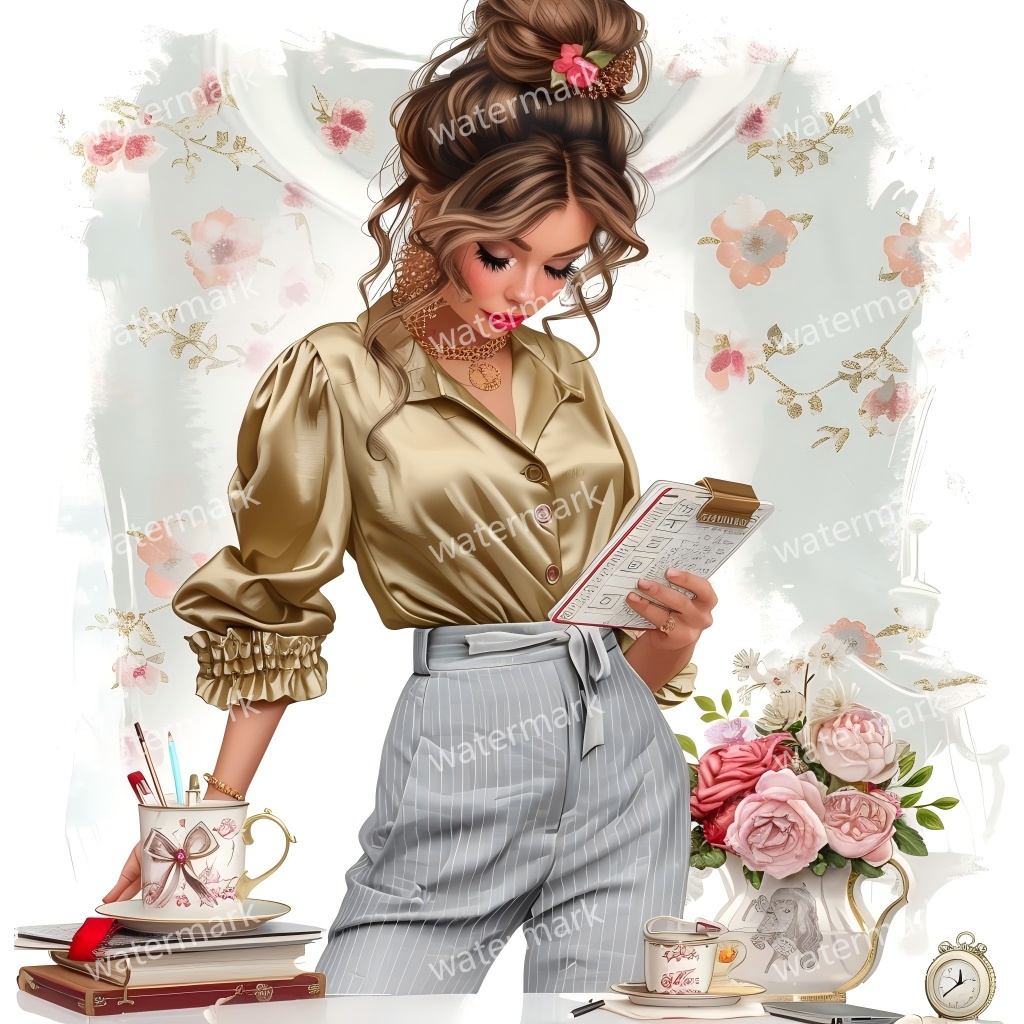 【商用利用可】働く女性(水彩ワーキングガール)クリップアート19点セット|高解像度JPG|印刷OK・コラージュ・ジャンクジャーナル素材|即ダウンロード