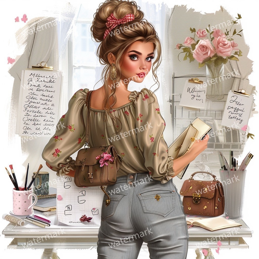 【商用利用可】働く女性(水彩ワーキングガール)クリップアート19点セット|高解像度JPG|印刷OK・コラージュ・ジャンクジャーナル素材|即ダウンロード