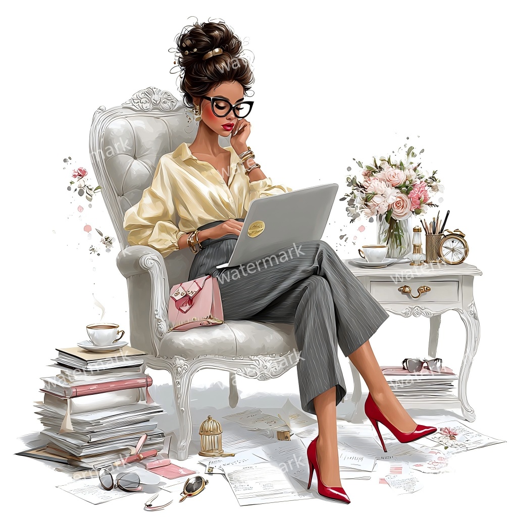 【商用利用可】働く女性(水彩ワーキングガール)クリップアート19点セット|高解像度JPG|印刷OK・コラージュ・ジャンクジャーナル素材|即ダウンロード