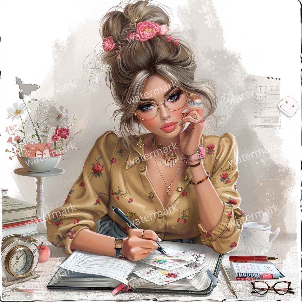 【商用利用可】働く女性(水彩ワーキングガール)クリップアート19点セット|高解像度JPG|印刷OK・コラージュ・ジャンクジャーナル素材|即ダウンロード