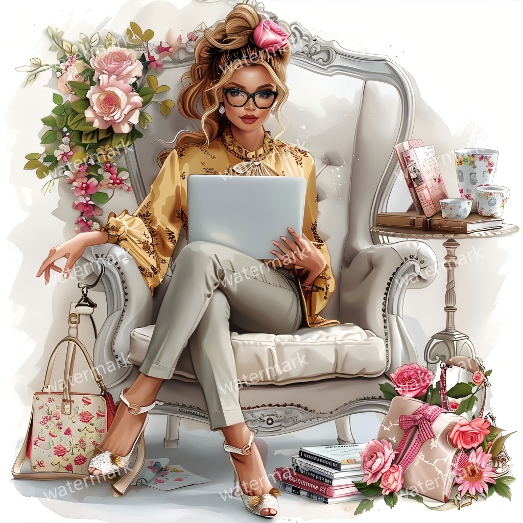 【商用利用可】働く女性(水彩ワーキングガール)クリップアート19点セット|高解像度JPG|印刷OK・コラージュ・ジャンクジャーナル素材|即ダウンロード