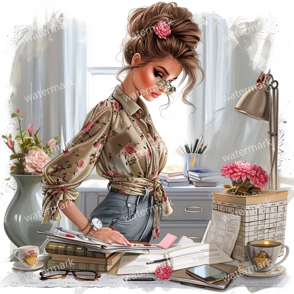 【商用利用可】働く女性(水彩ワーキングガール)クリップアート19点セット|高解像度JPG|印刷OK・コラージュ・ジャンクジャーナル素材|即ダウンロード