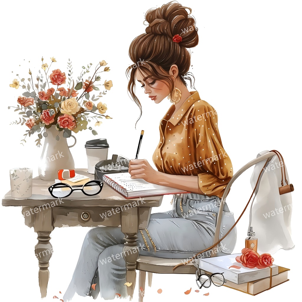 【商用利用可】働く女性(水彩ワーキングガール)クリップアート18点セット|高解像度・透過PNG|印刷OK・コラージュ・ジャンクジャーナル素材|即ダウンロード