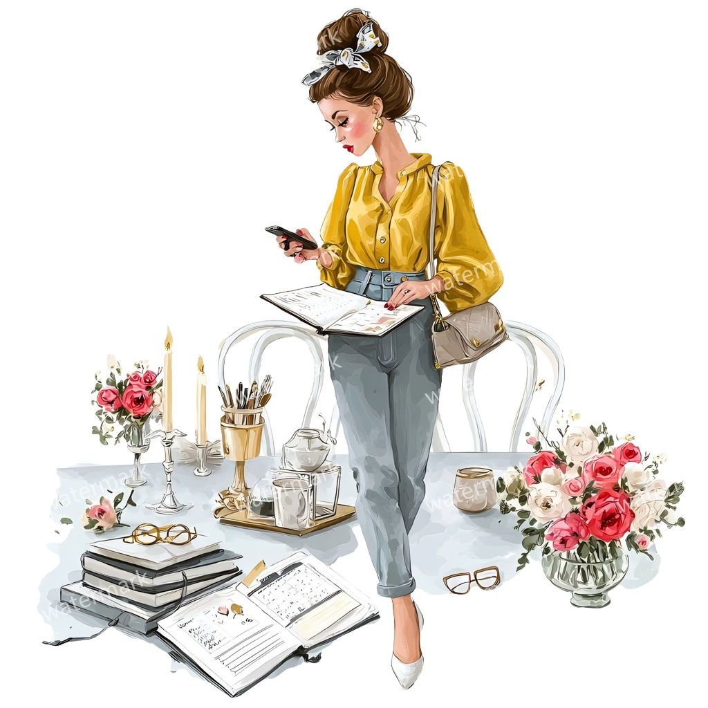 【商用利用可】働く女性(水彩ワーキングガール)クリップアート18点セット|高解像度・透過PNG|印刷OK・コラージュ・ジャンクジャーナル素材|即ダウンロード