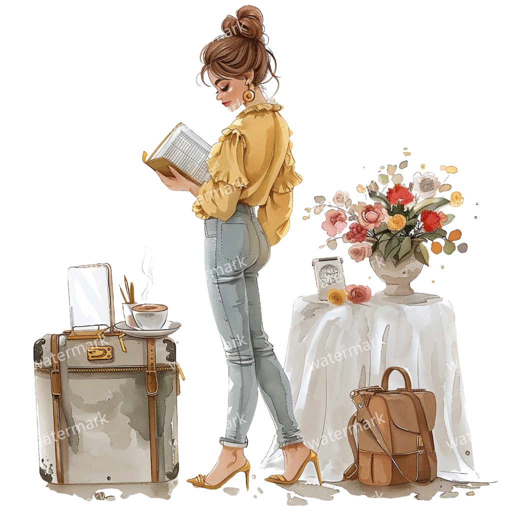 【商用利用可】働く女性(水彩ワーキングガール)クリップアート18点セット|高解像度・透過PNG|印刷OK・コラージュ・ジャンクジャーナル素材|即ダウンロード