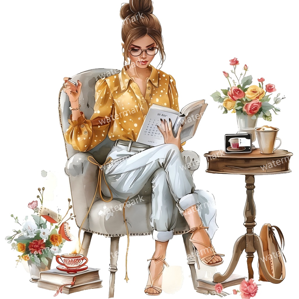 【商用利用可】働く女性(水彩ワーキングガール)クリップアート18点セット|高解像度・透過PNG|印刷OK・コラージュ・ジャンクジャーナル素材|即ダウンロード