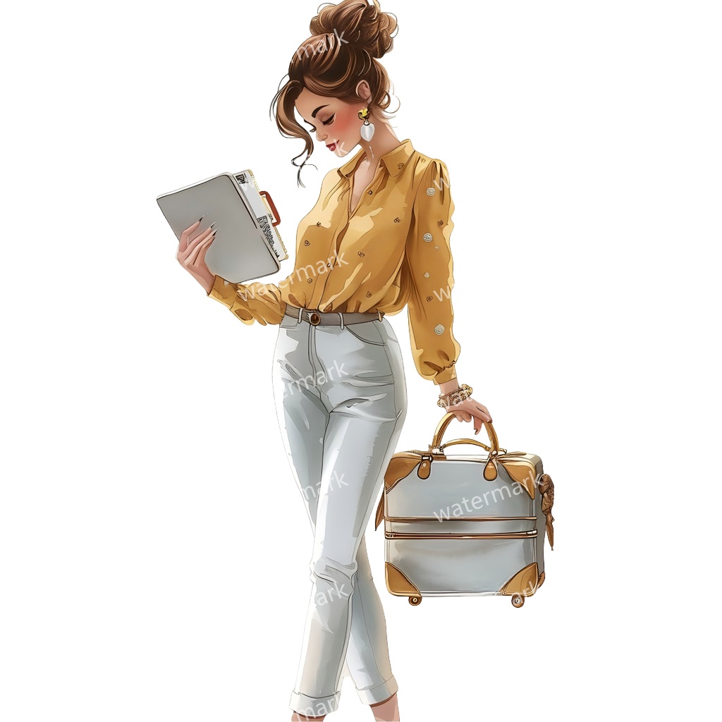 【商用利用可】働く女性(水彩ワーキングガール)クリップアート18点セット|高解像度・透過PNG|印刷OK・コラージュ・ジャンクジャーナル素材|即ダウンロード