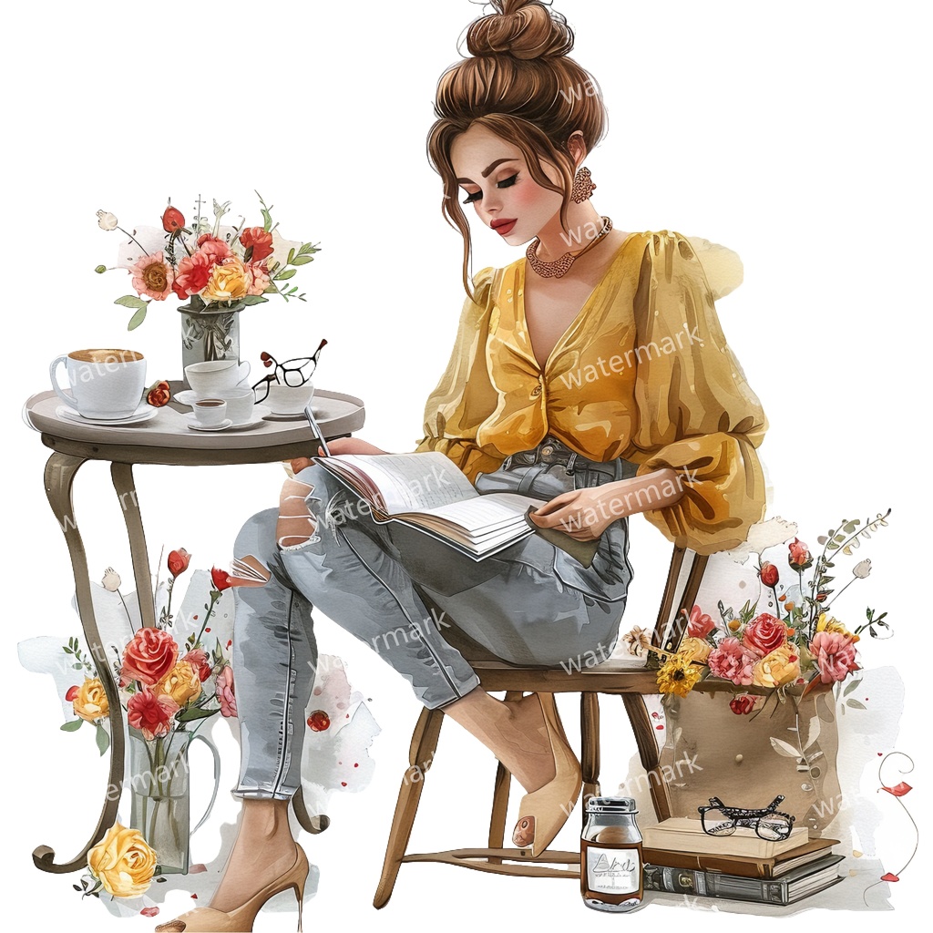 【商用利用可】働く女性(水彩ワーキングガール)クリップアート18点セット|高解像度・透過PNG|印刷OK・コラージュ・ジャンクジャーナル素材|即ダウンロード