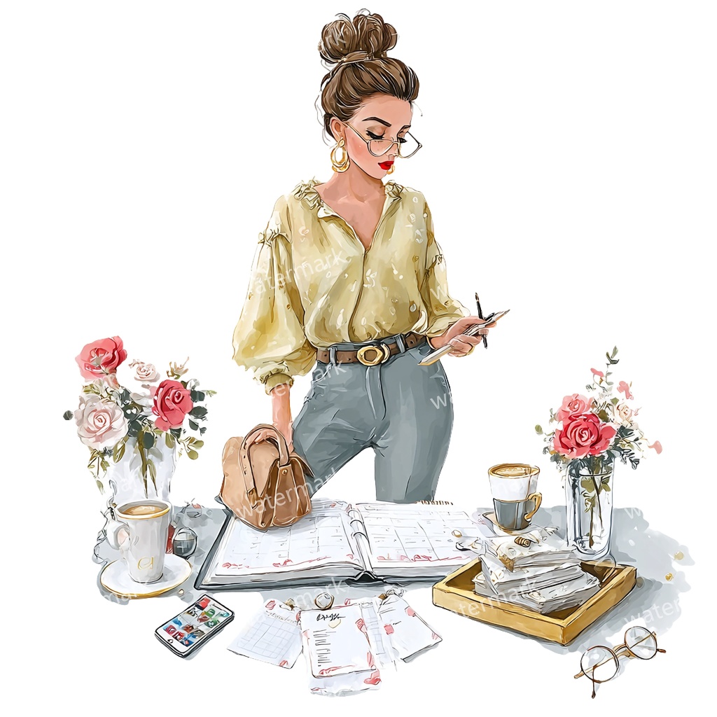 【商用利用可】働く女性(水彩ワーキングガール)クリップアート18点セット|高解像度・透過PNG|印刷OK・コラージュ・ジャンクジャーナル素材|即ダウンロード