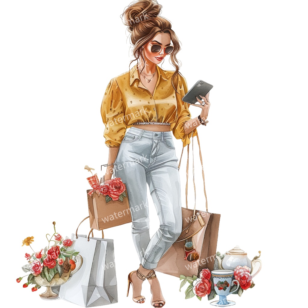 【商用利用可】働く女性(水彩ワーキングガール)クリップアート18点セット|高解像度・透過PNG|印刷OK・コラージュ・ジャンクジャーナル素材|即ダウンロード