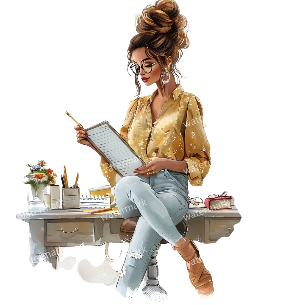 【商用利用可】働く女性(水彩ワーキングガール)クリップアート18点セット|高解像度・透過PNG|印刷OK・コラージュ・ジャンクジャーナル素材|即ダウンロード