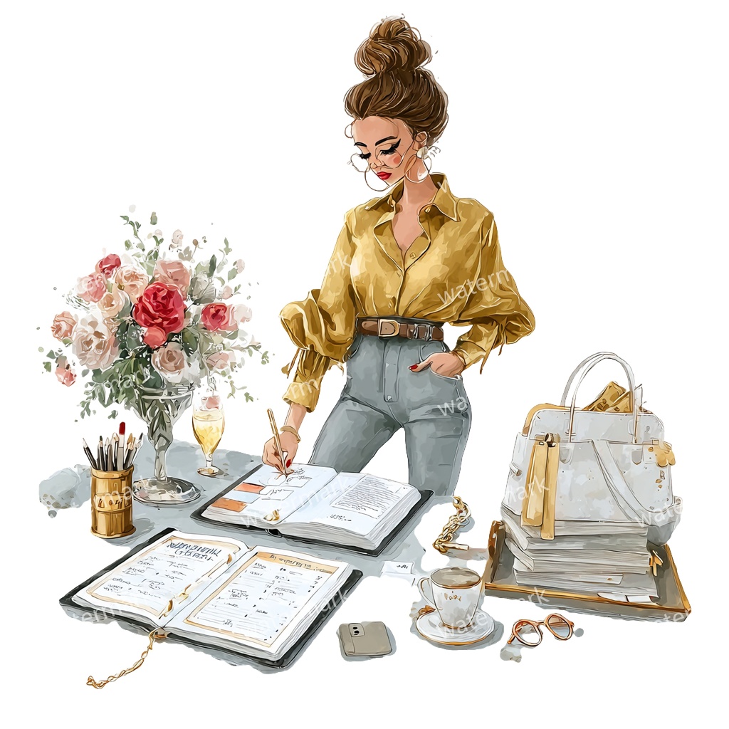 【商用利用可】働く女性(水彩ワーキングガール)クリップアート18点セット|高解像度・透過PNG|印刷OK・コラージュ・ジャンクジャーナル素材|即ダウンロード