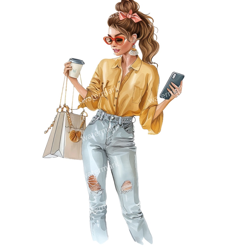 【商用利用可】働く女性(水彩ワーキングガール)クリップアート18点セット|高解像度・透過PNG|印刷OK・コラージュ・ジャンクジャーナル素材|即ダウンロード