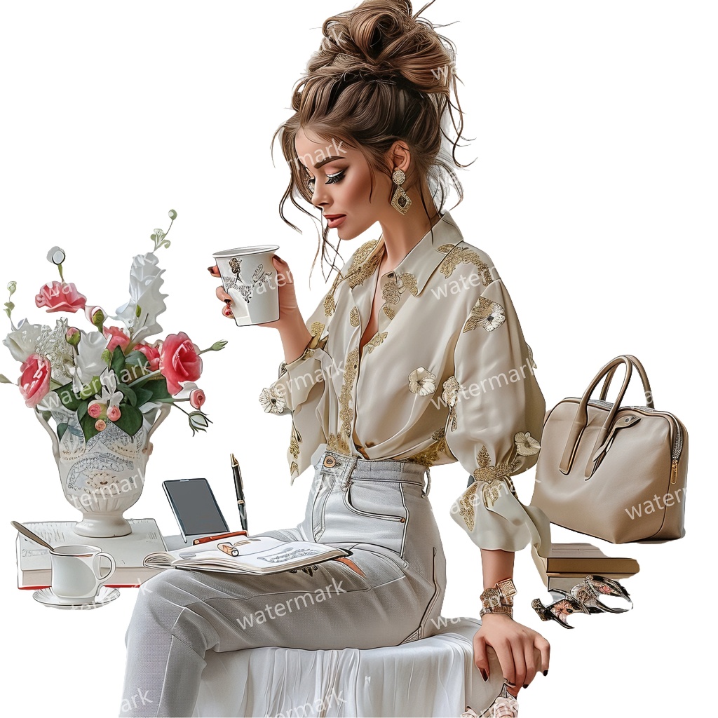 【商用利用可】働く女性(水彩ワーキングガール)クリップアート18点セット|高解像度・透過PNG|印刷OK・コラージュ・ジャンクジャーナル素材|即ダウンロード