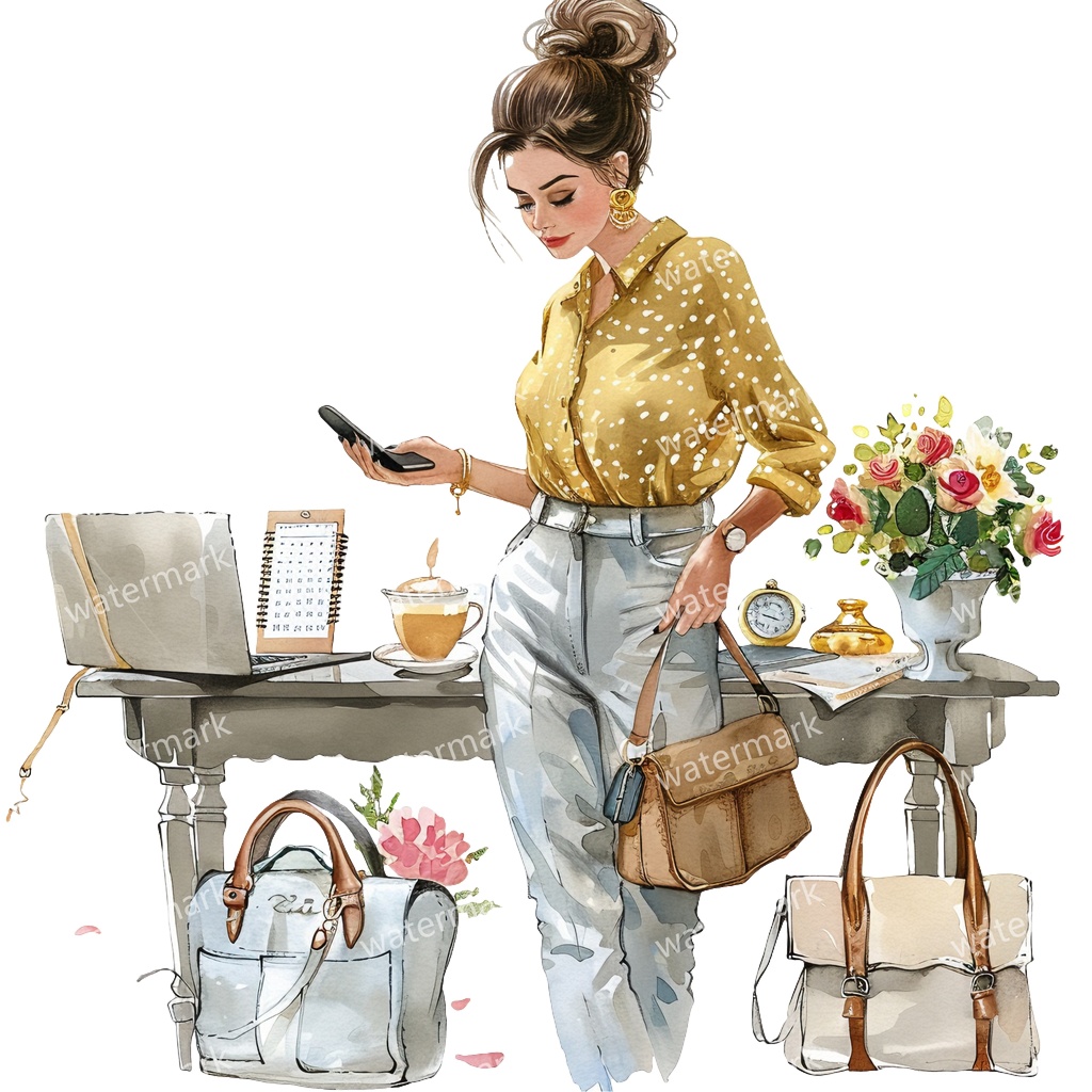 【商用利用可】働く女性(水彩ワーキングガール)クリップアート18点セット|高解像度・透過PNG|印刷OK・コラージュ・ジャンクジャーナル素材|即ダウンロード