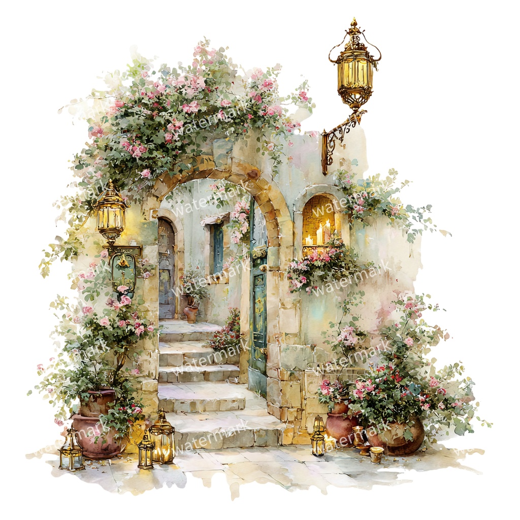 【商用利用可】フローラルアーチ(水彩花のアーチ)クリップアート16点セット|高解像度・透過PNG|印刷OK・コラージュ・ジャンクジャーナル素材|即ダウンロード