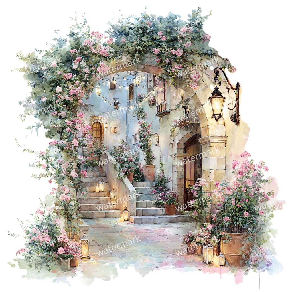 【商用利用可】フローラルアーチ(水彩花のアーチ)クリップアート16点セット|高解像度・透過PNG|印刷OK・コラージュ・ジャンクジャーナル素材|即ダウンロード