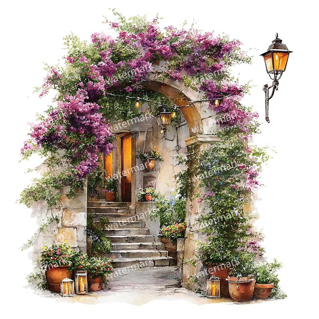 【商用利用可】フローラルアーチ(水彩花のアーチ)クリップアート16点セット|高解像度・透過PNG|印刷OK・コラージュ・ジャンクジャーナル素材|即ダウンロード