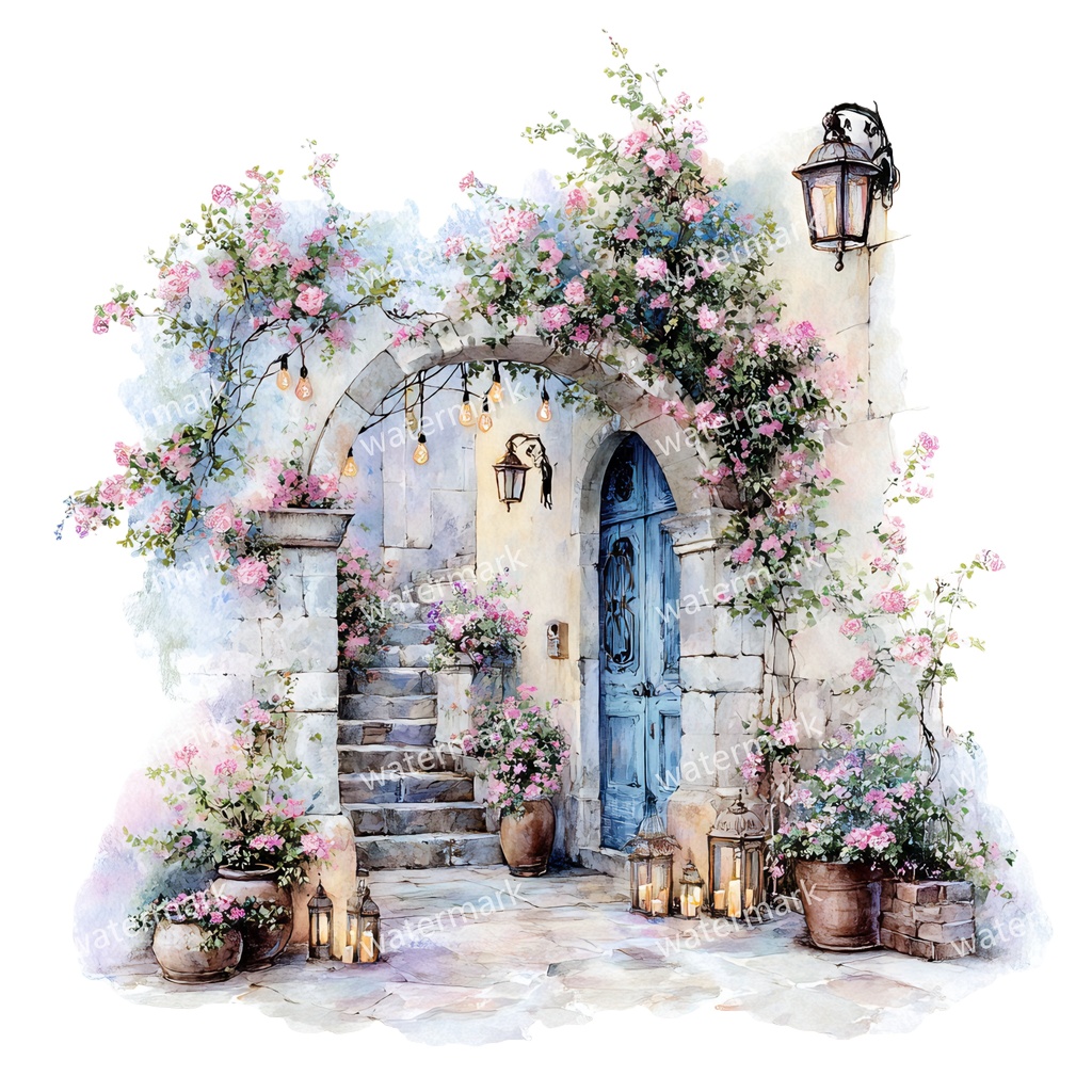 【商用利用可】フローラルアーチ(水彩花のアーチ)クリップアート16点セット|高解像度・透過PNG|印刷OK・コラージュ・ジャンクジャーナル素材|即ダウンロード